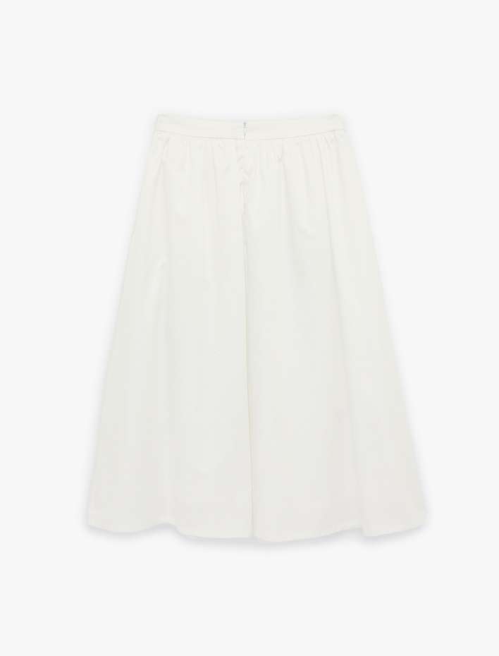  Keten Karışımlı Cepli Midi Çiçekli Kloş Etek