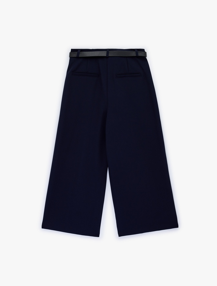  Cepli Geniş Paça Kemerli Kumaş Pantolon