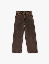 Rahat Kalıp Yıkamalı Düğmeli Cepli Baggy Denim Pantolon - Baggy Jeans