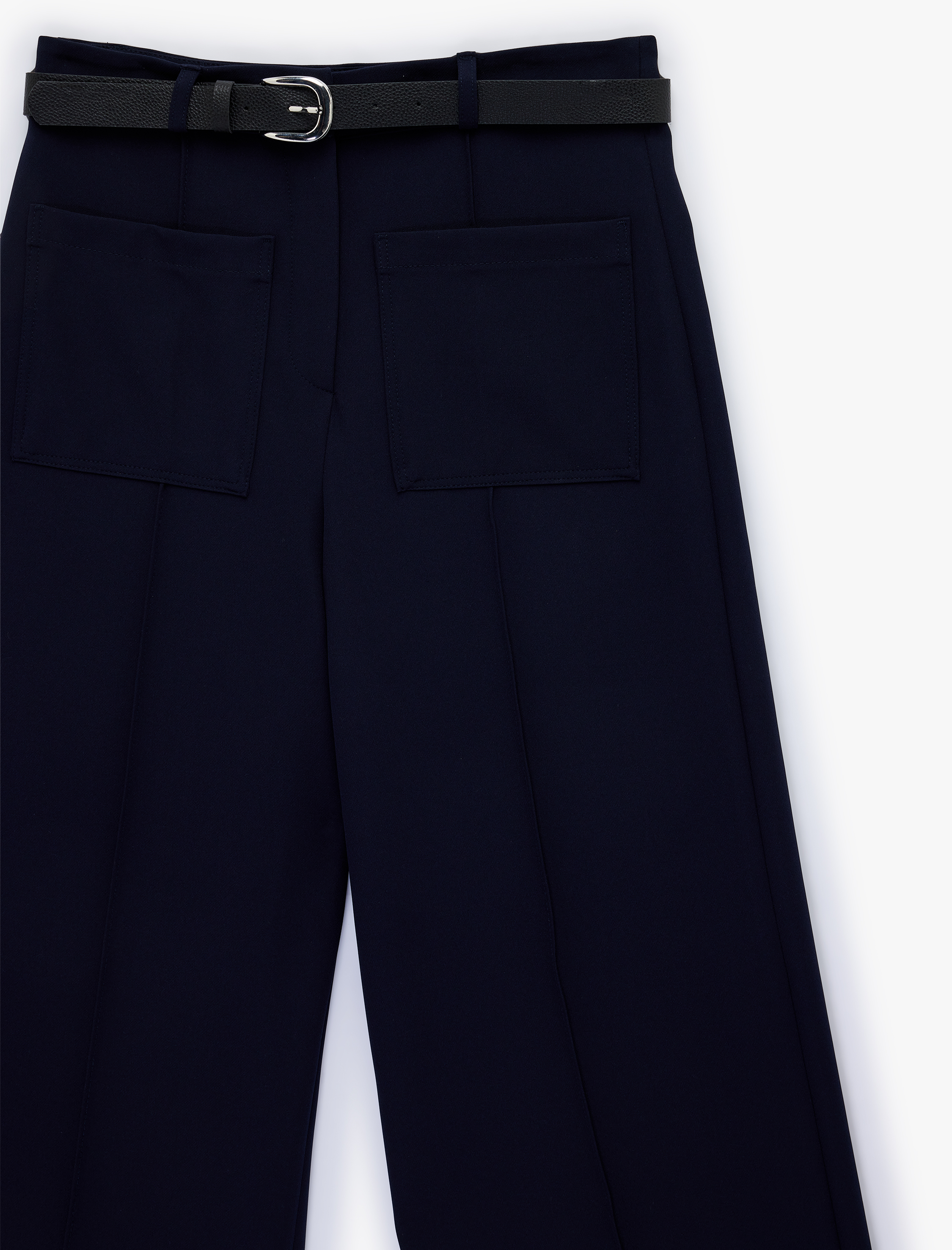   Cepli Geniş Paça Kemerli Kumaş Pantolon