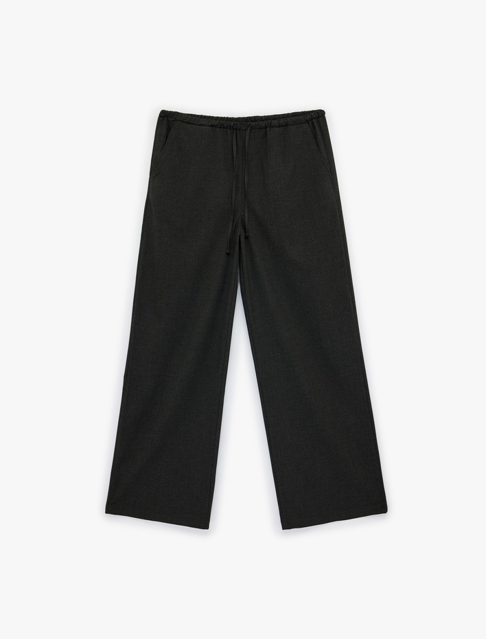  Beli Bağcıklı Geniş Paça Pantolon