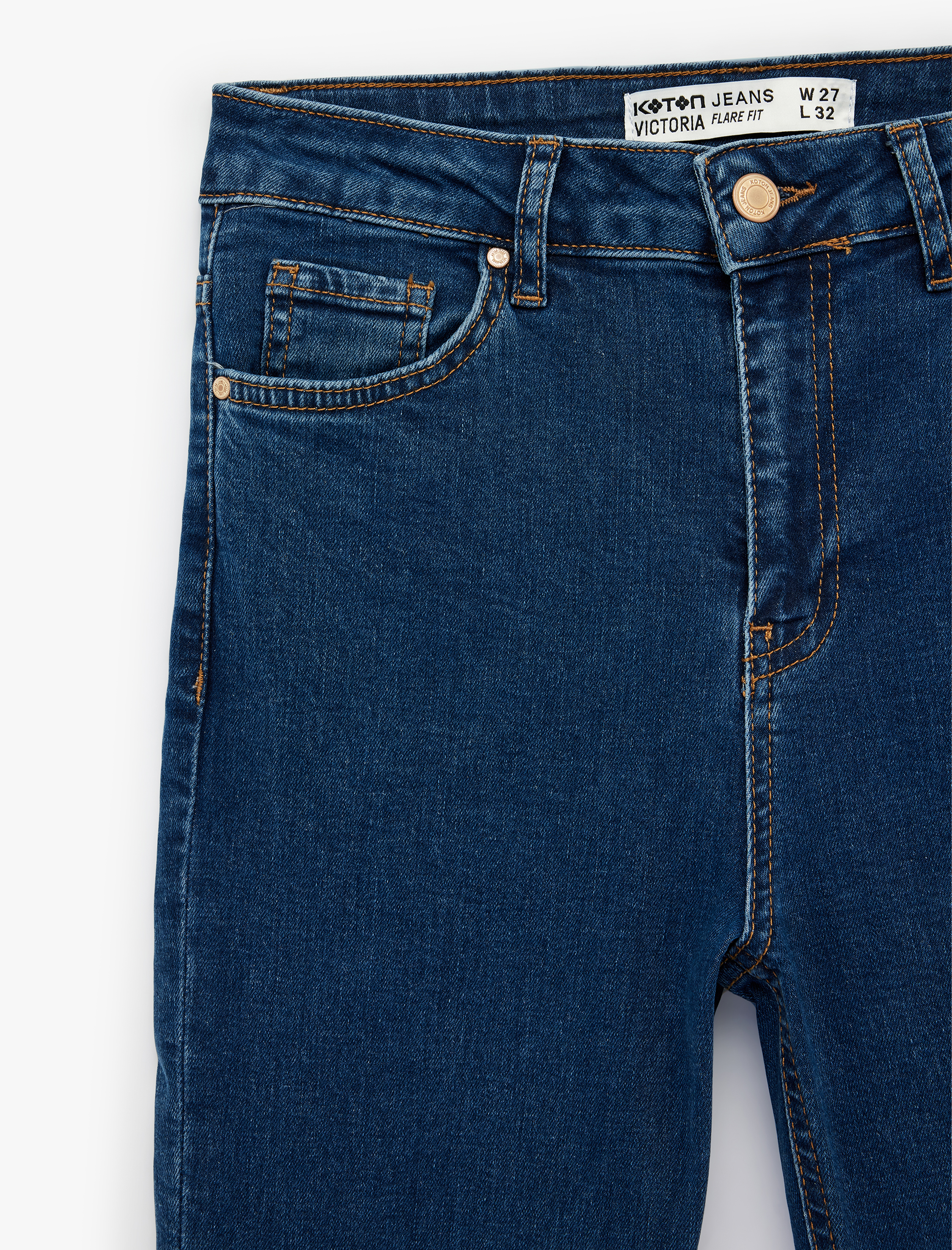   Normal Bel Cepli Düğmeli İspanyol Paça Denim Pantolon - Flare Jeans