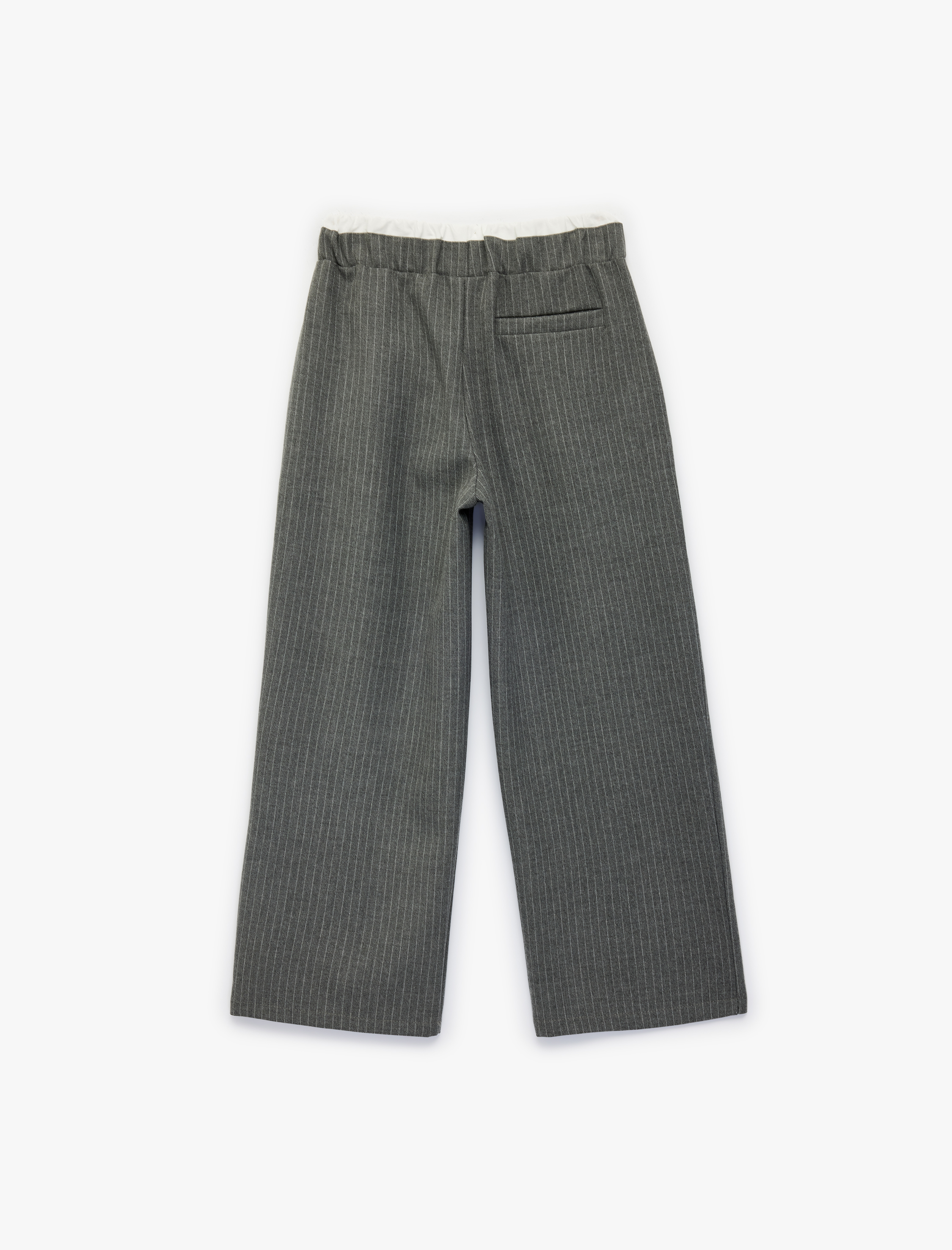  Kız Çocuk Beli Lastikli Fiyonk Detaylı Rahat Kalıp Geniş Paça Çizgili Pantolon