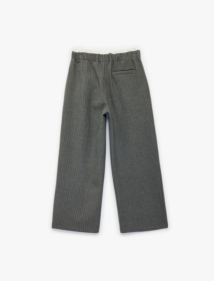 Kız Çocuk Beli Lastikli Fiyonk Detaylı Rahat Kalıp Geniş Paça Çizgili Pantolon