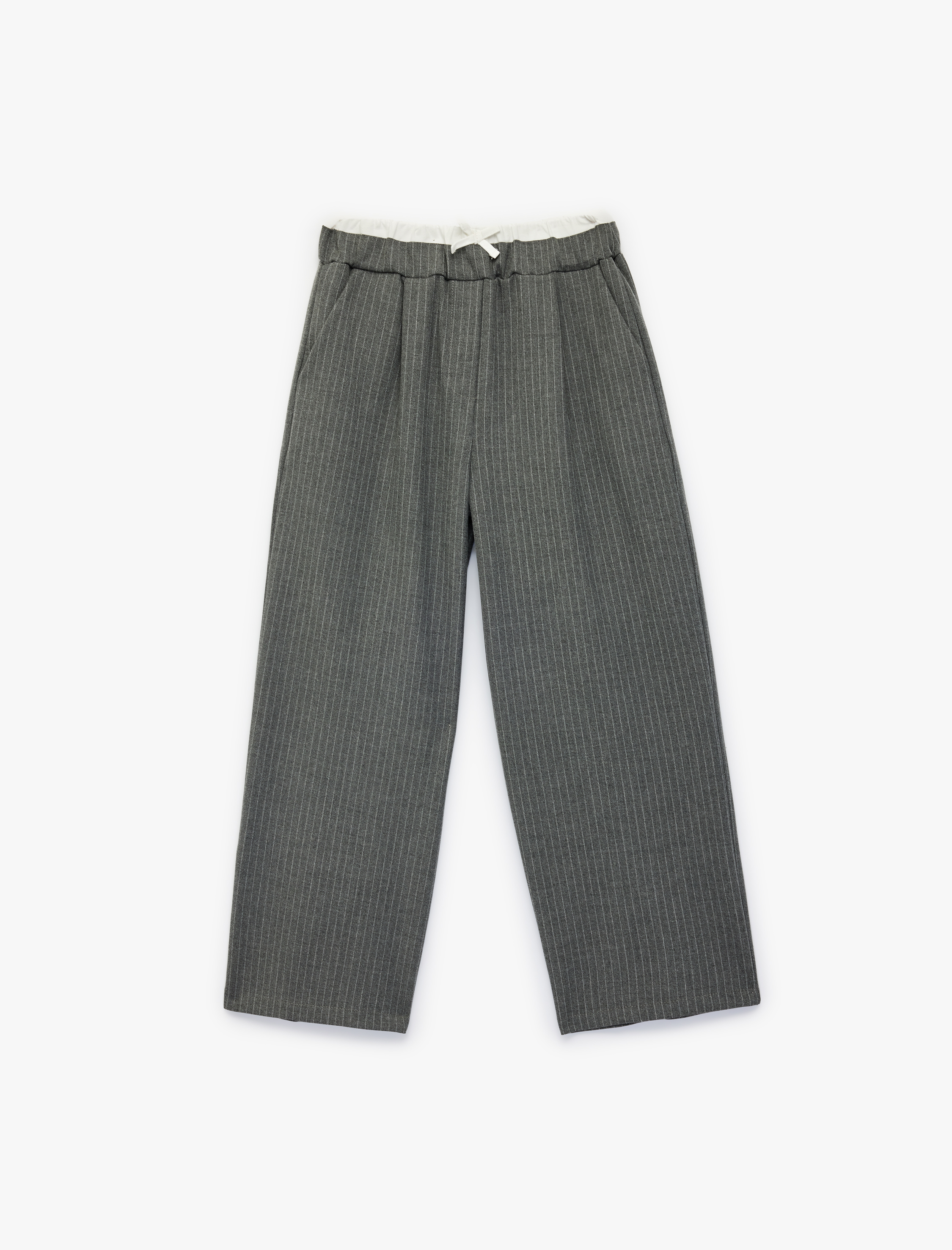  Kız Çocuk Beli Lastikli Fiyonk Detaylı Rahat Kalıp Geniş Paça Çizgili Pantolon