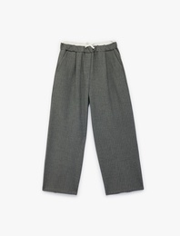 Beli Lastikli Fiyonk Detaylı Rahat Kalıp Geniş Paça Çizgili Pantolon