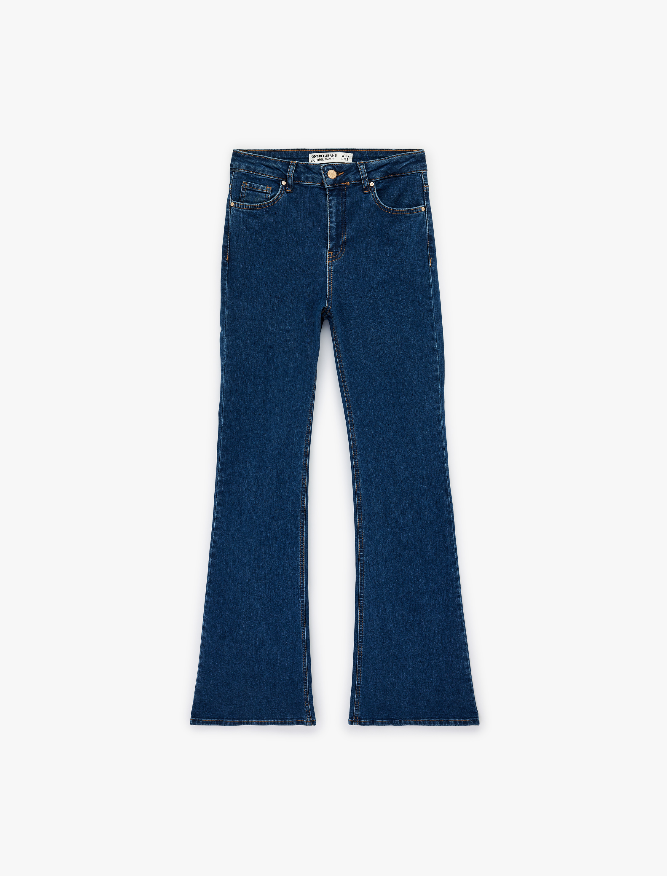   Normal Bel Cepli Düğmeli İspanyol Paça Denim Pantolon - Flare Jeans