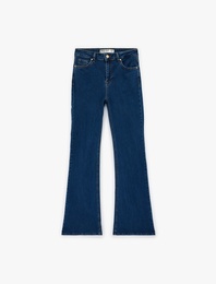 Normal Bel Cepli Düğmeli İspanyol Paça Denim Pantolon - Flare Jeans