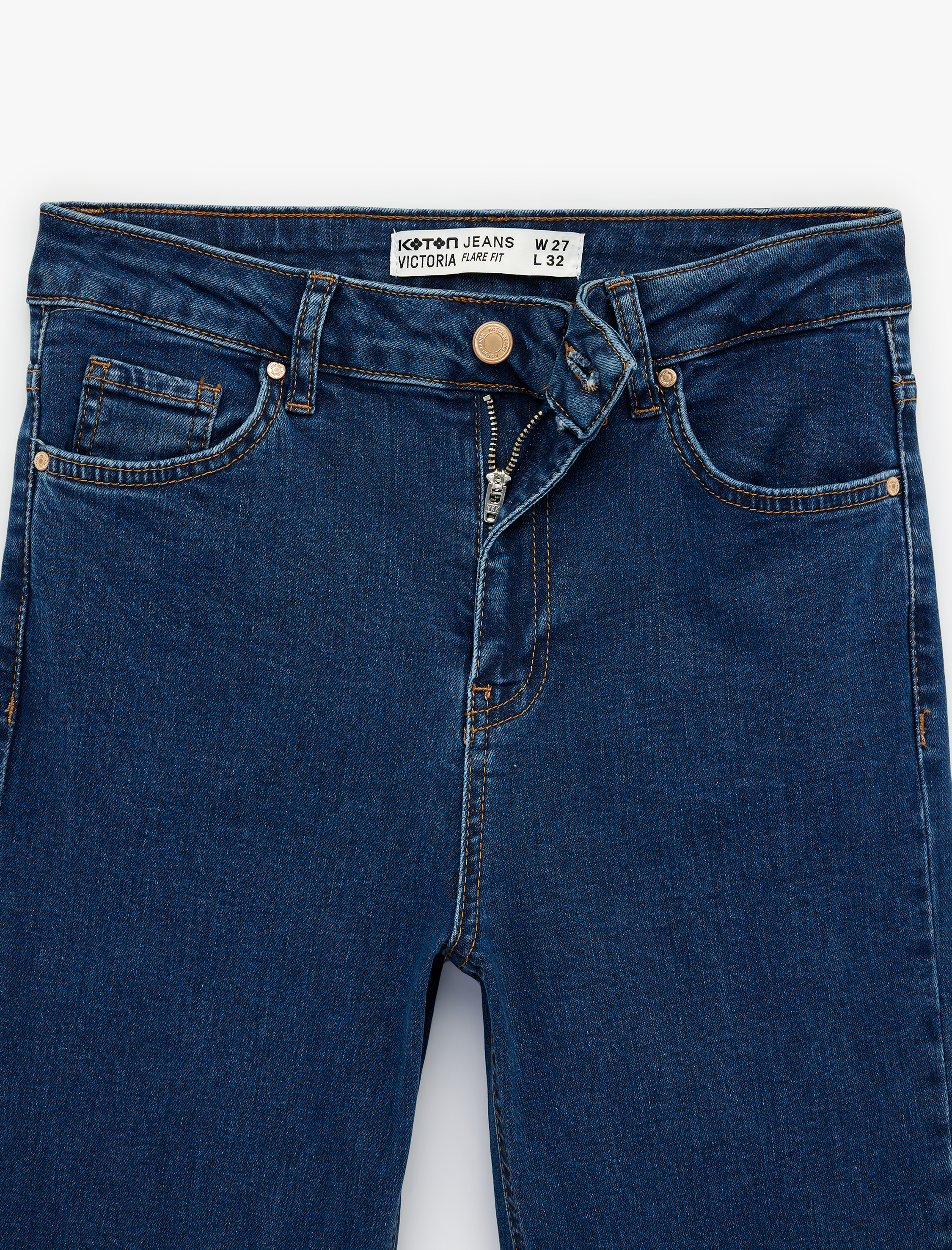   Normal Bel Cepli Düğmeli İspanyol Paça Denim Pantolon - Flare Jeans