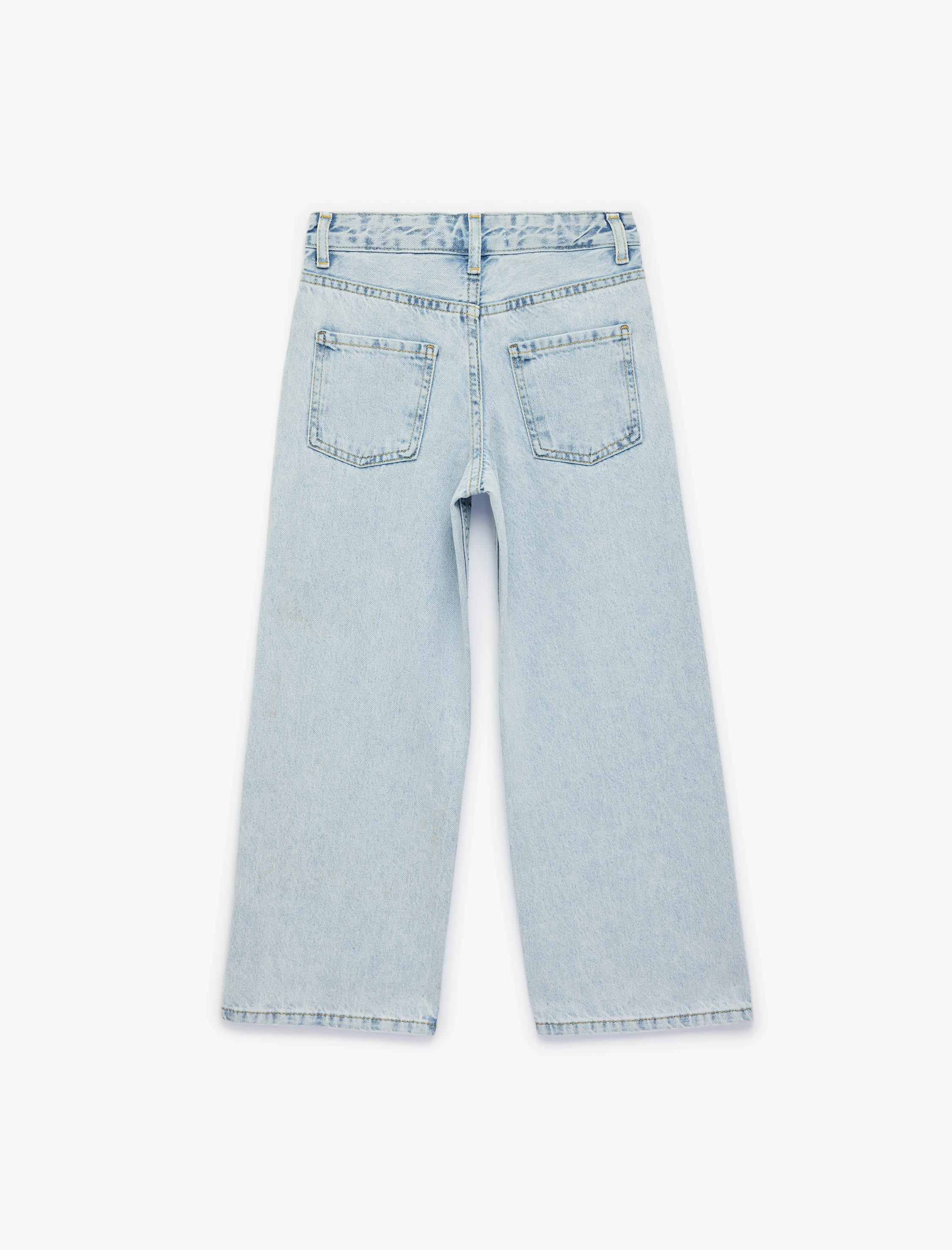  Kız Çocuk Pamuklu Zımba Detaylı Loose Fit Geniş Paça Denim Pantolon