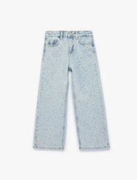 Pamuklu Zımba Detaylı Loose Fit Geniş Paça Denim Pantolon