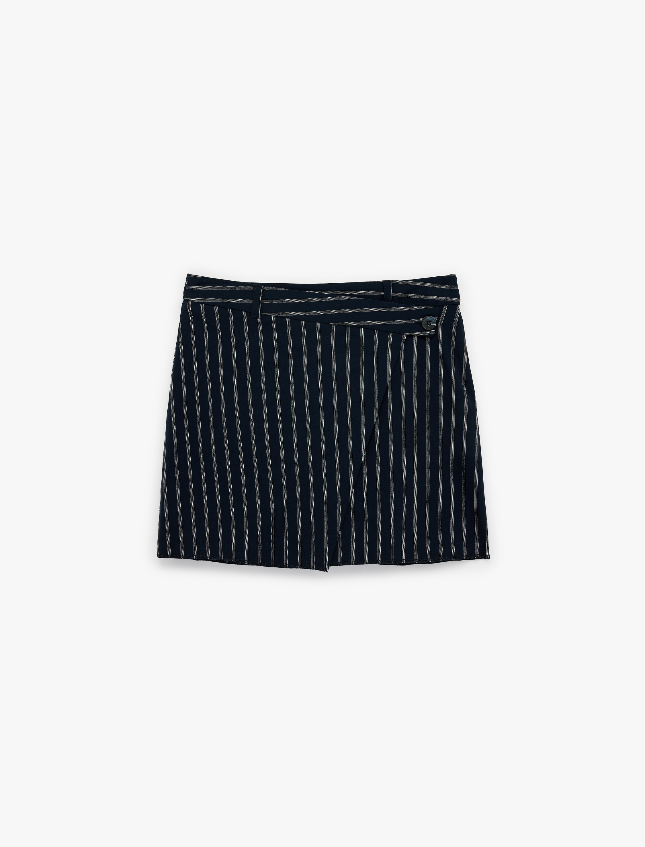   Viskon Kumaş Slim Fit A Kesim Çizgili Mini Etek