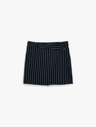 Viskon Kumaş Slim Fit A Kesim Çizgili Mini Etek