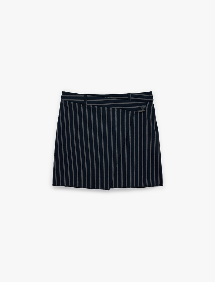  Viskon Kumaş Slim Fit A Kesim Çizgili Mini Etek