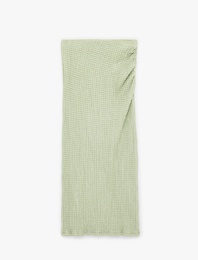 Bürümcük Kumaş Drape Detaylı Dokulu Midi Kalem Etek