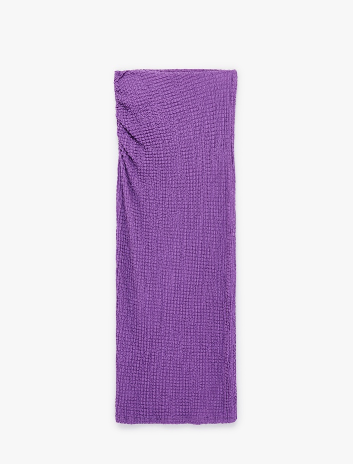  Bürümcük Kumaş Drape Detaylı Dokulu Midi Kalem Etek