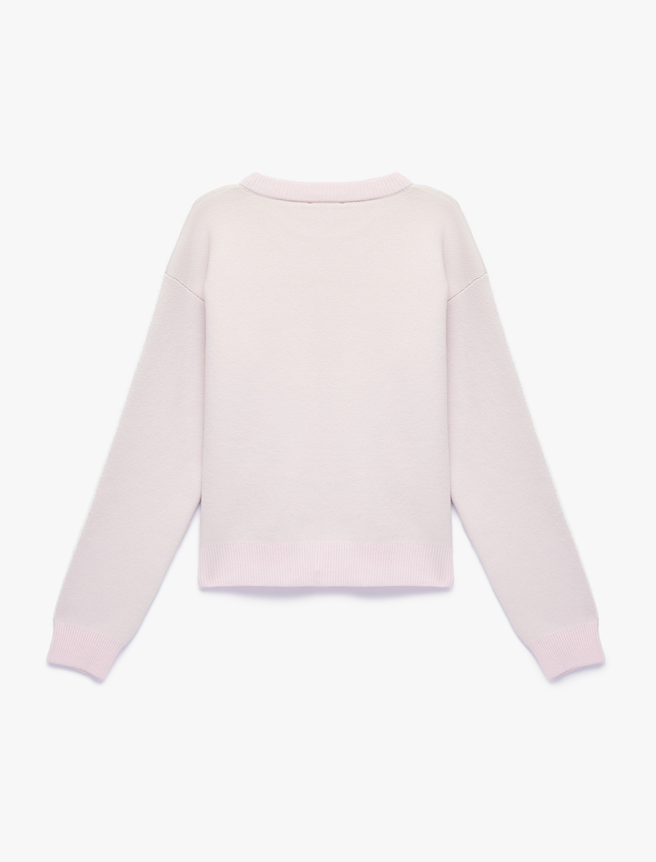  Kız Çocuk Fiyonk Detaylı Uzun Kollu Bisiklet Yaka Desenli Triko Kazak