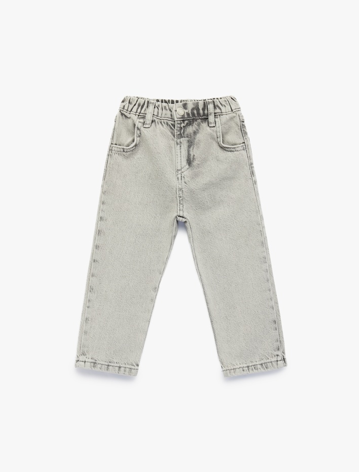 Erkek Bebek Pamuklu Beli Lastikli Normal Paça Denim Pantolon
