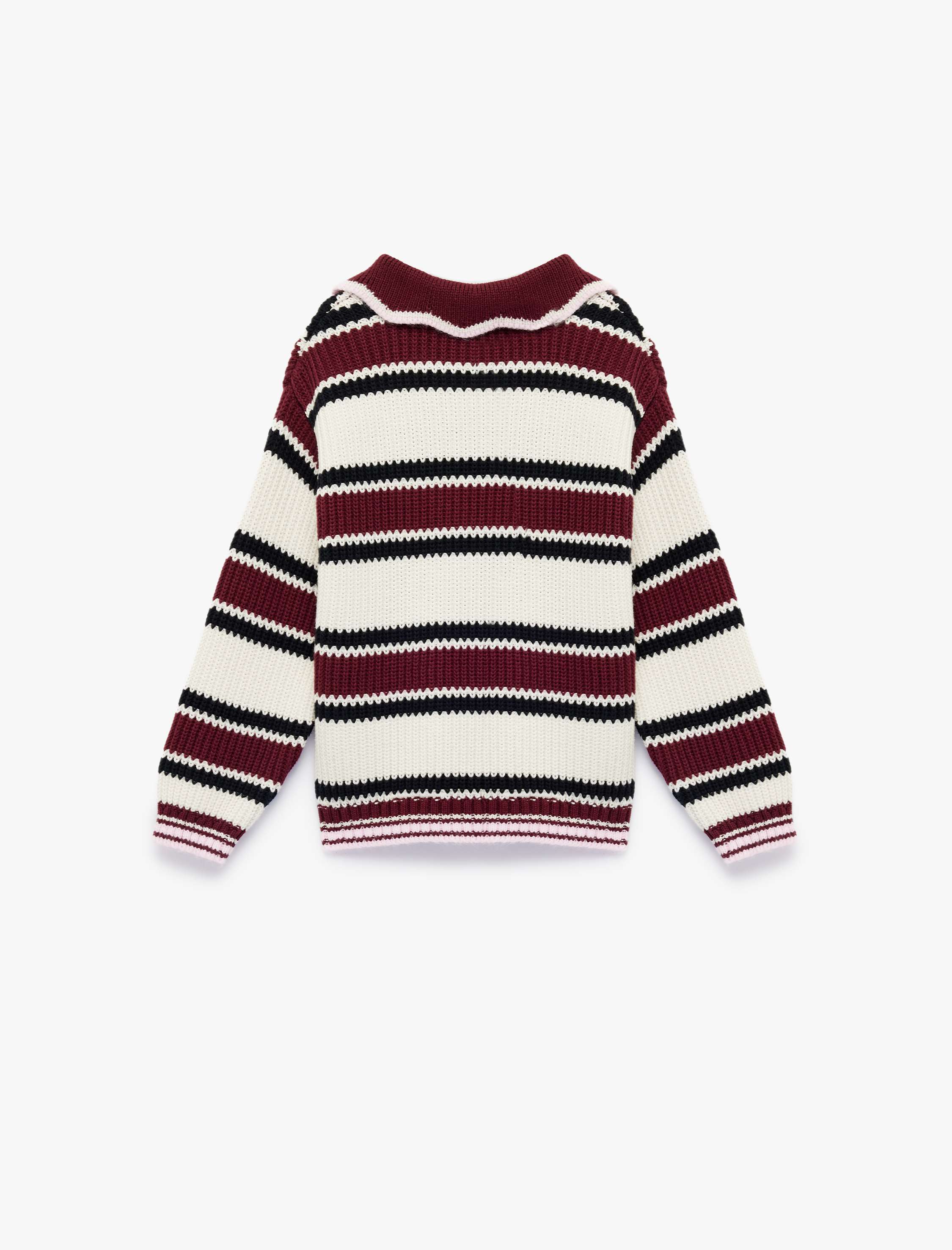  Kız Bebek Pammuklu Uzun Kollu Nakış Detaylı Çizgili Polo Yaka Triko Kazak