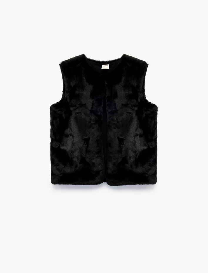 Kız Bebek Kolsuz Bisiklet Yaka Suni Kürk Yelek