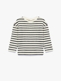 Pamuklu Uzun Kollu Bisiklet Yaka Çizgili Tişört