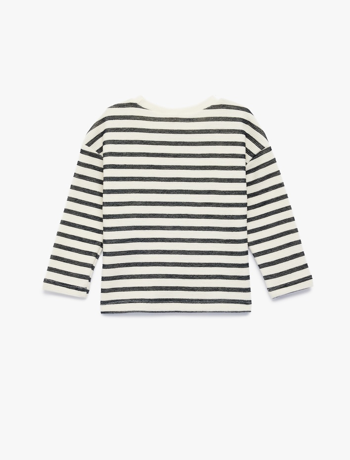 Erkek Bebek Pamuklu Uzun Kollu Bisiklet Yaka Çizgili Tişört