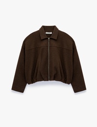 Fermuarlı Uzun Kollu Klasik Yaka Bomber Ceket