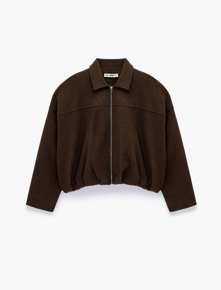  Fermuarlı Uzun Kollu Klasik Yaka Bomber Ceket