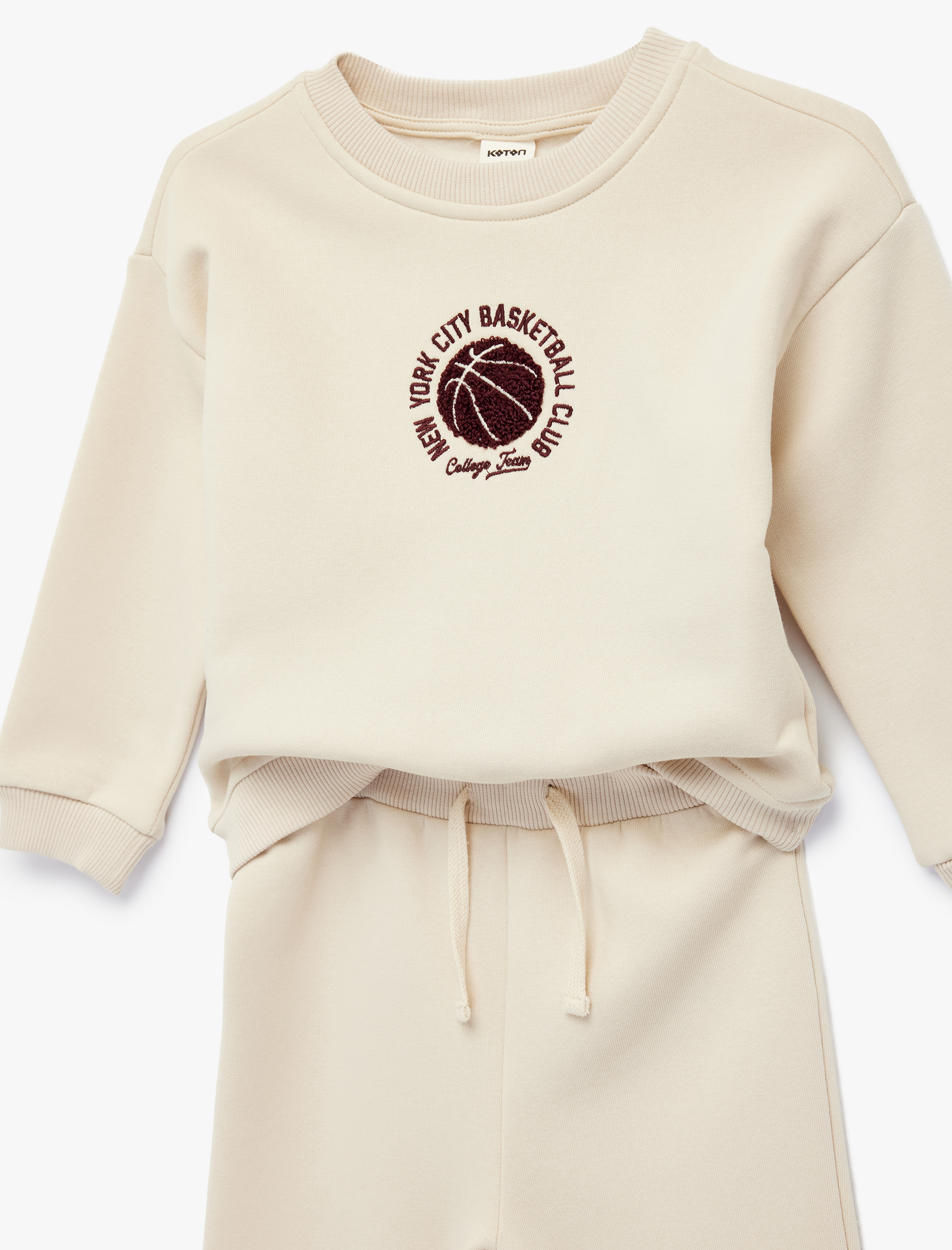  Erkek Bebek Basketbol Baskılı Cep Detaylı Pamuklu Eşofman Takımı