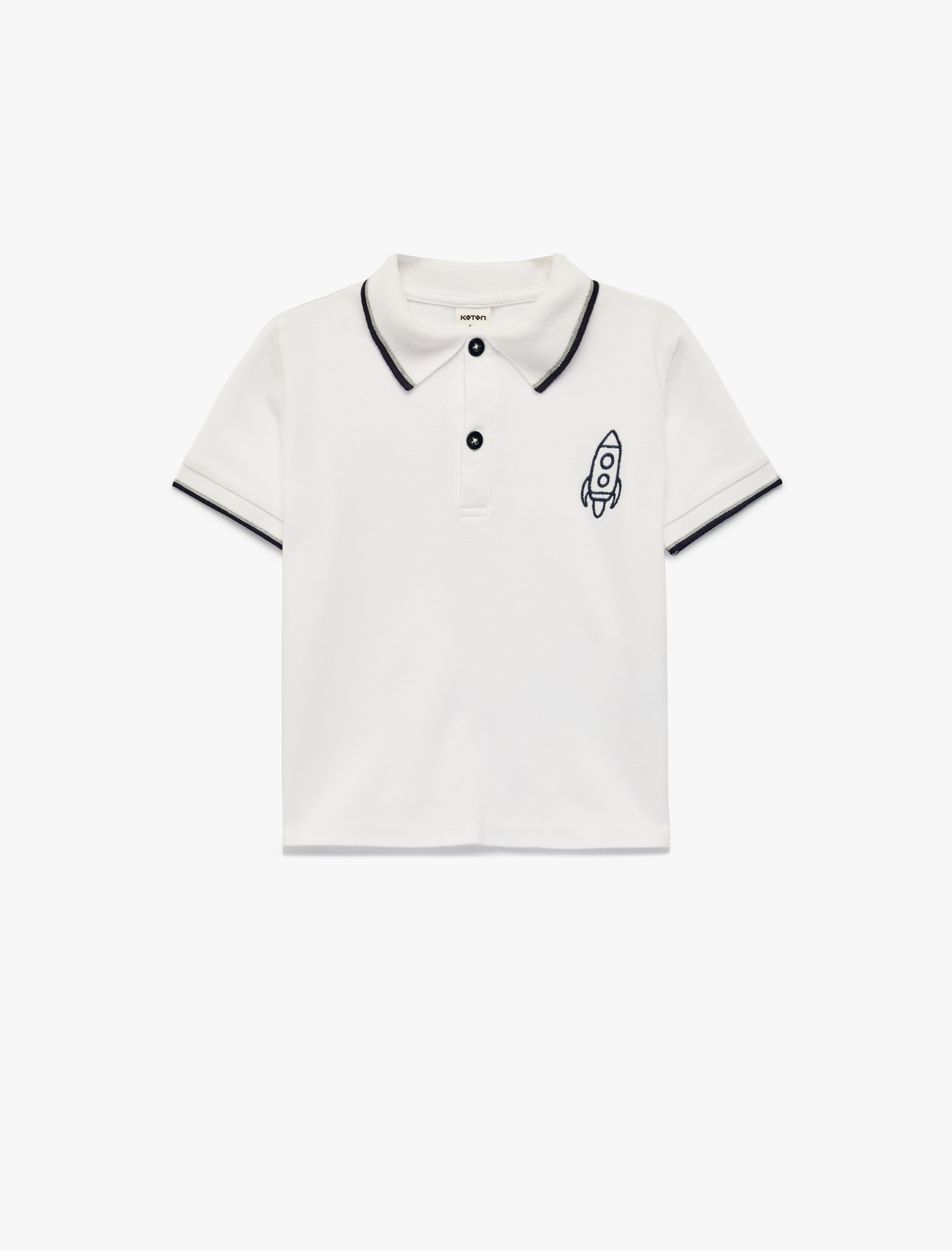  Erkek Bebek Roket Baskılı Kısa Kollu Pamuklu Polo Yaka Tişört