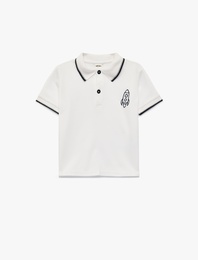 Roket Baskılı Kısa Kollu Pamuklu Polo Yaka Tişört