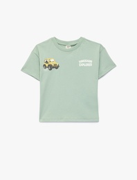 Bisiklet Yaka Kısa Kollu Pamuklu Baskılı Tişört