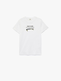 Bisiklet Yaka Kısa Kollu Pamuklu Baskılı Tişört