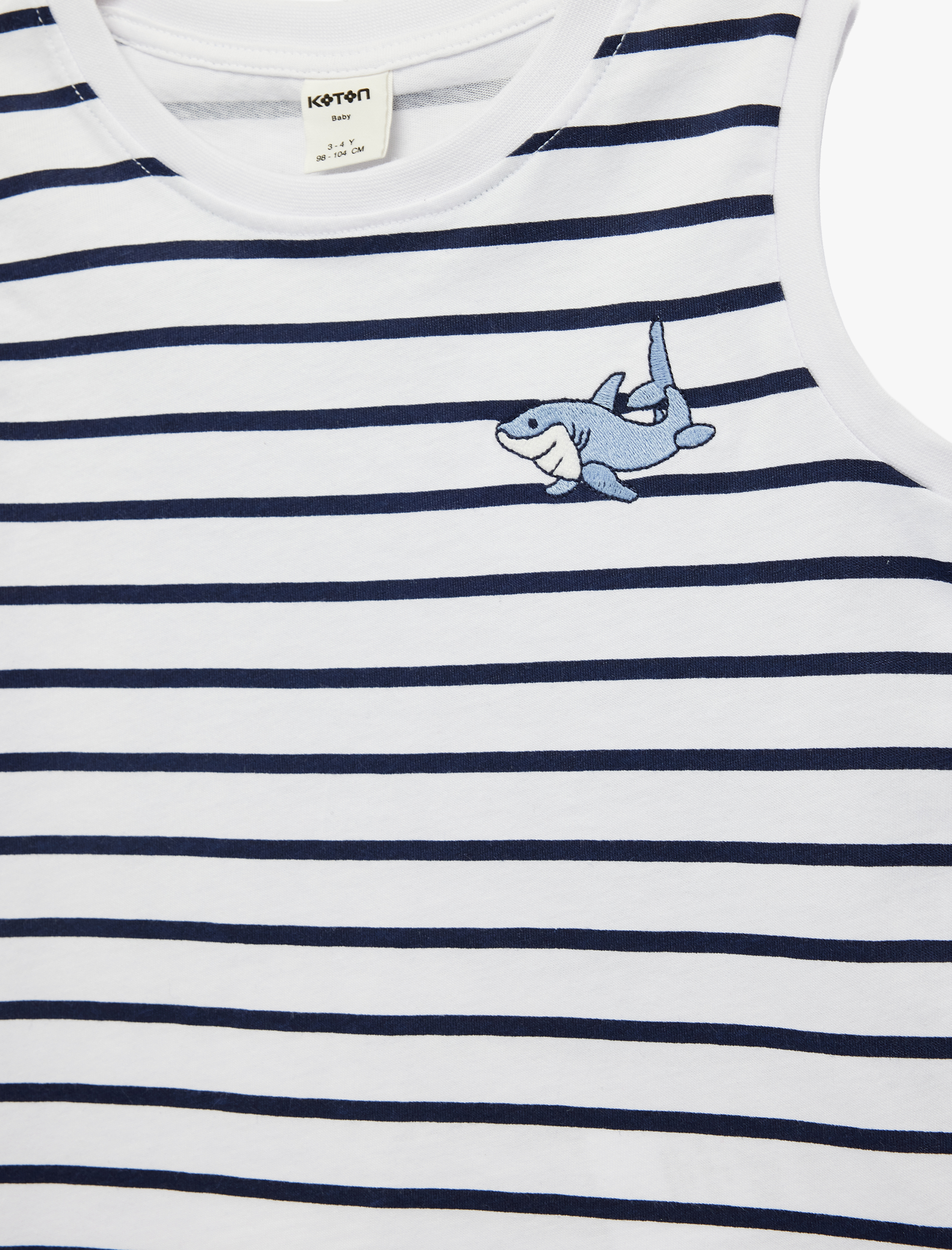  Erkek Bebek Köpekbalığı Nakışlı Kolsuz Bisiklet Yaka Pamuklu Çizgili Atlet