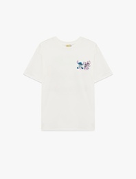 Stitch Lisanslı Kısa Kollu Bisiklet Yaka Arkası Baskılı Oversize Tişört