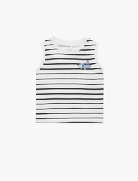 Köpekbalığı Nakışlı Kolsuz Bisiklet Yaka Pamuklu Çizgili Atlet