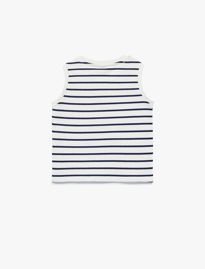 Erkek Bebek Köpekbalığı Nakışlı Kolsuz Bisiklet Yaka Pamuklu Çizgili Atlet