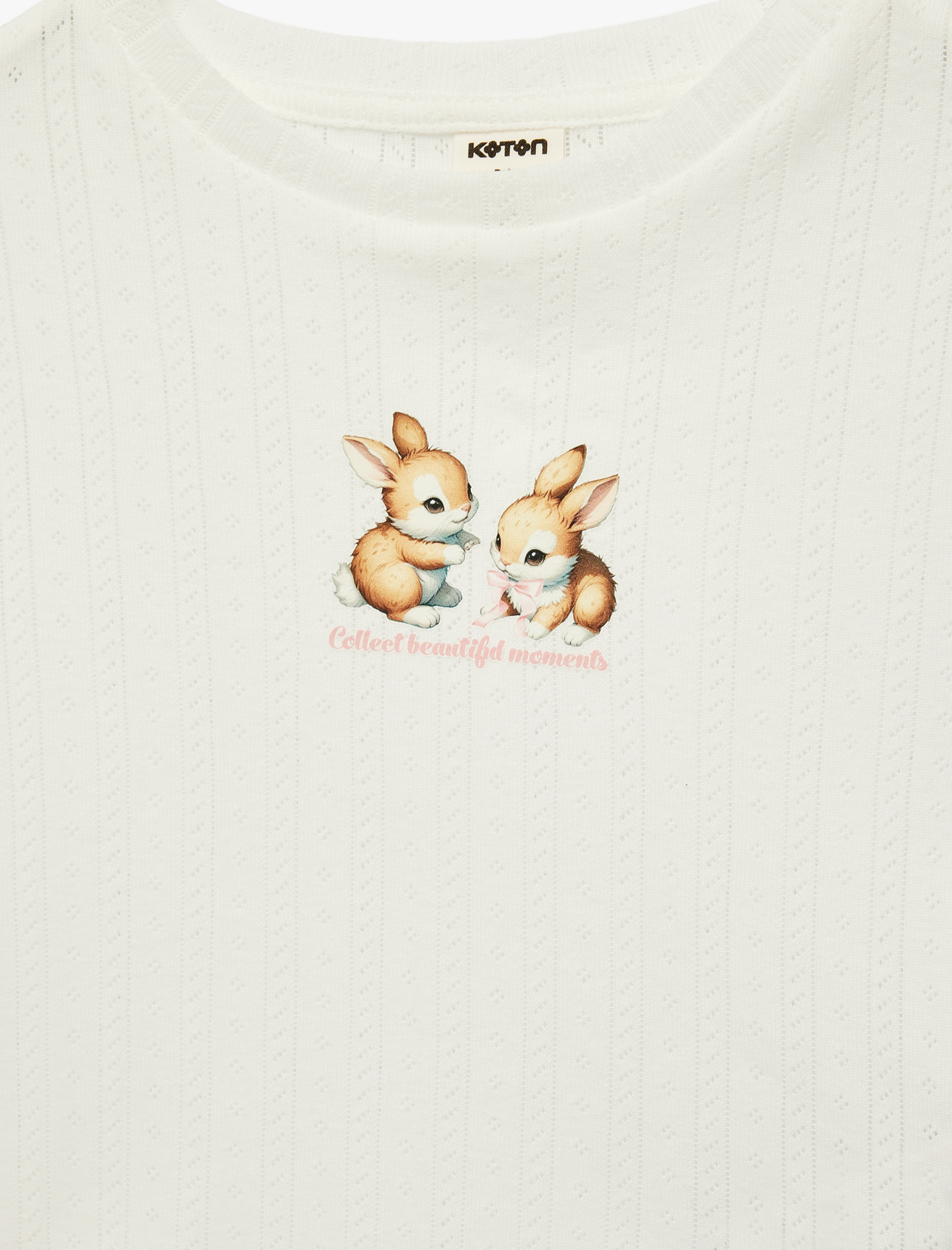  Kız Bebek Pamuklu Bisiklet Yaka Kısa Kollu Tavşan Baskılı Tişört