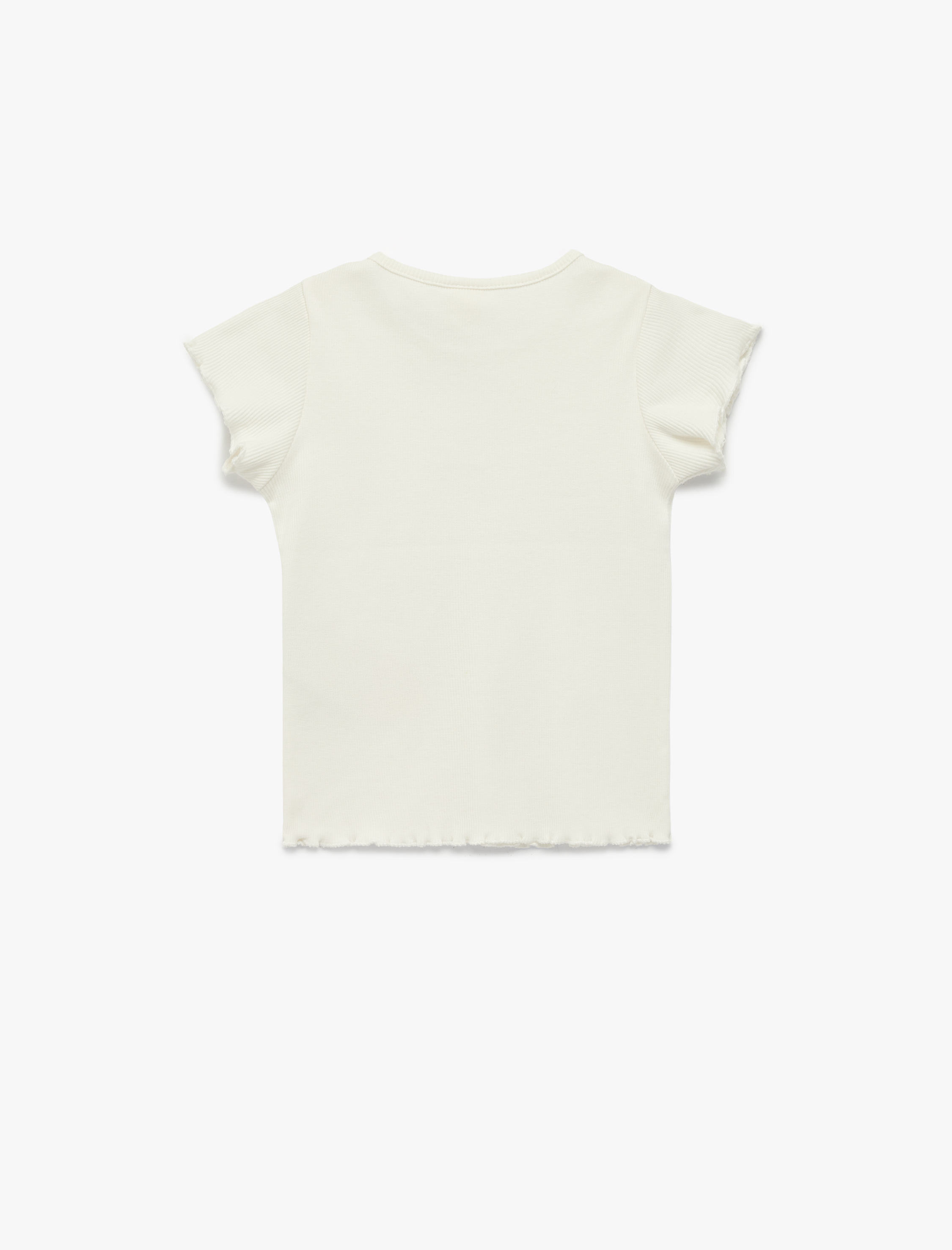  Kız Bebek Kısa Kollu Bisiklet Yaka Çiçek Nakış Detaylı Pamuklu Tişört