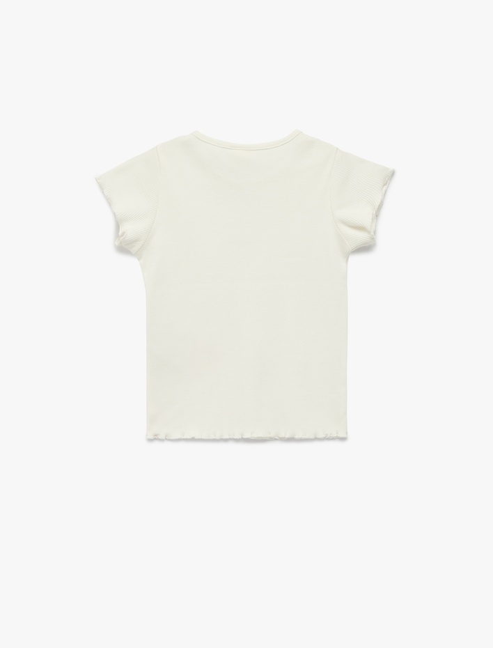 Kız Bebek Kısa Kollu Bisiklet Yaka Çiçek Nakış Detaylı Pamuklu Tişört