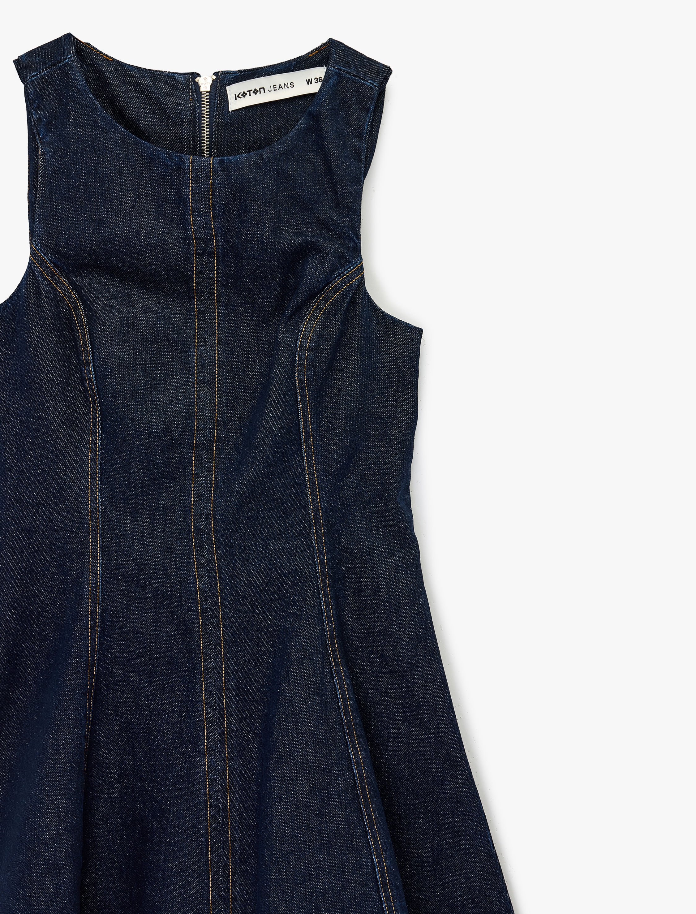   Kolsuz Bisiklet Yaka Volanlı Mini Denim Elbise