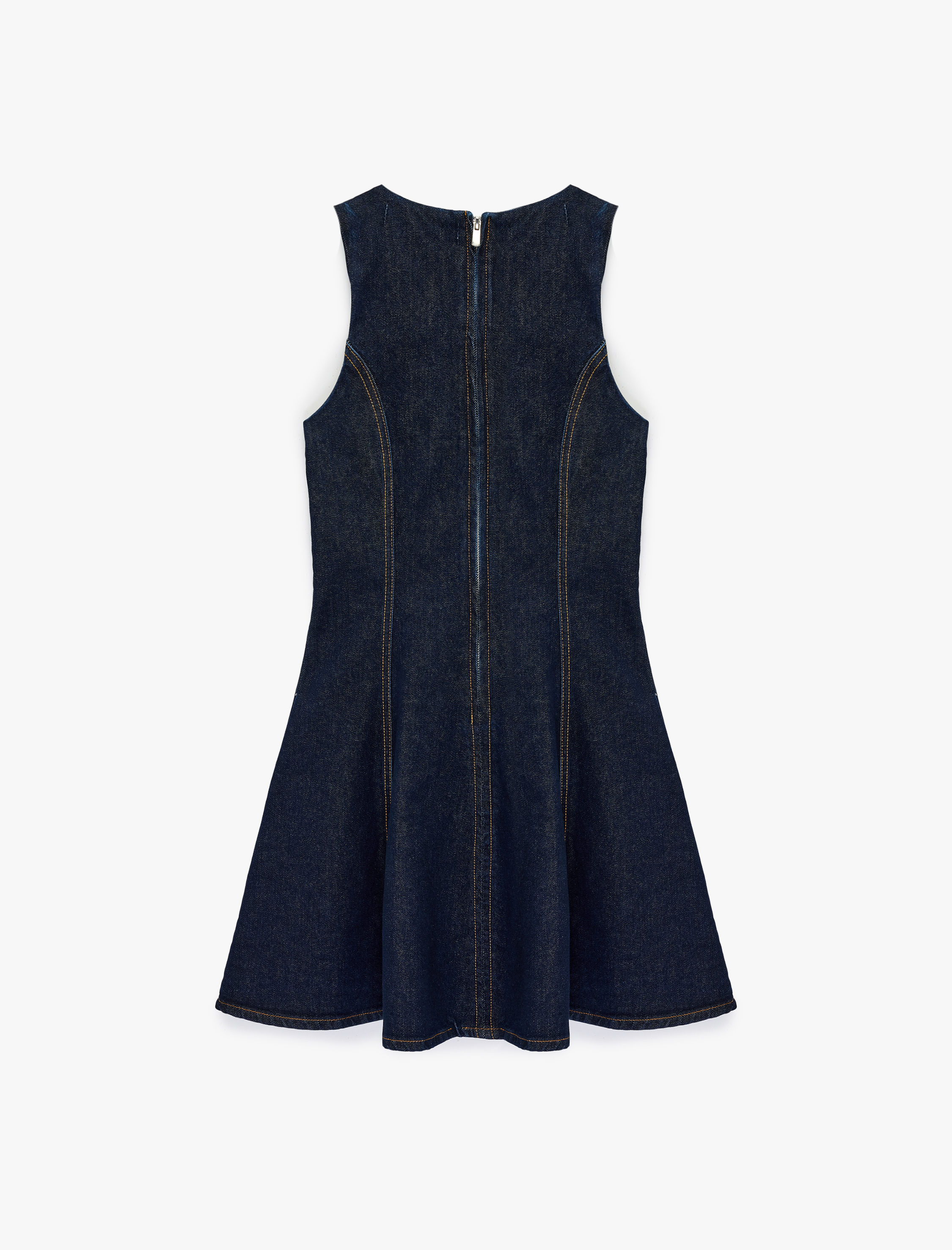   Kolsuz Bisiklet Yaka Volanlı Mini Denim Elbise