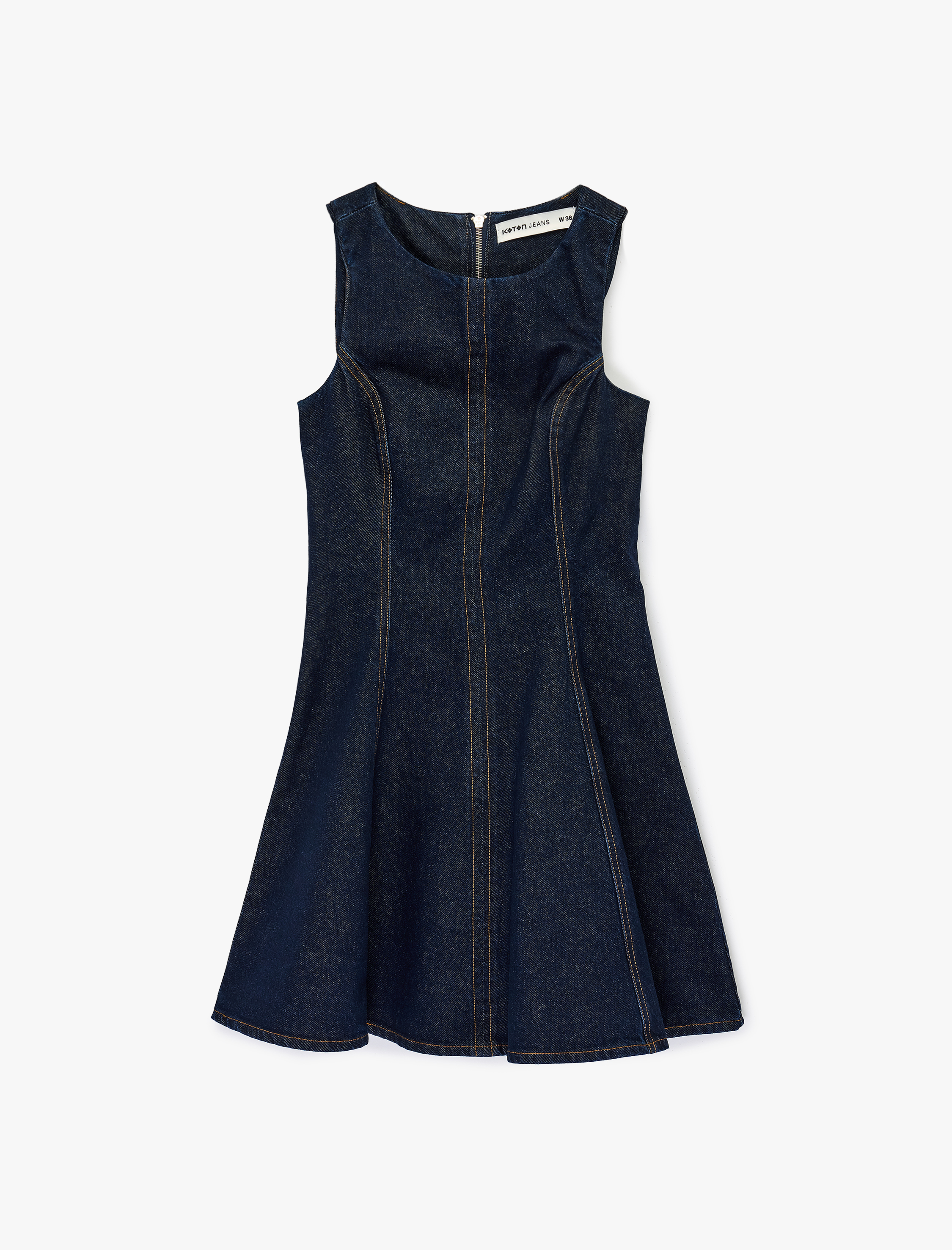   Kolsuz Bisiklet Yaka Volanlı Mini Denim Elbise