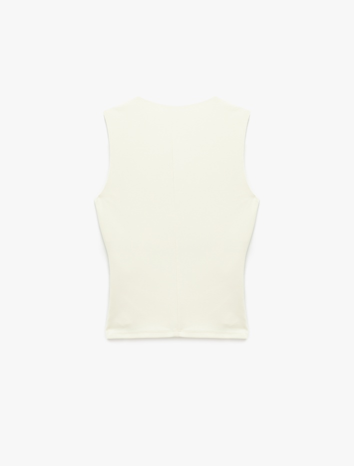  Slim Fit Drape Detaylı Kolsuz Bisiklet Yaka Bluz