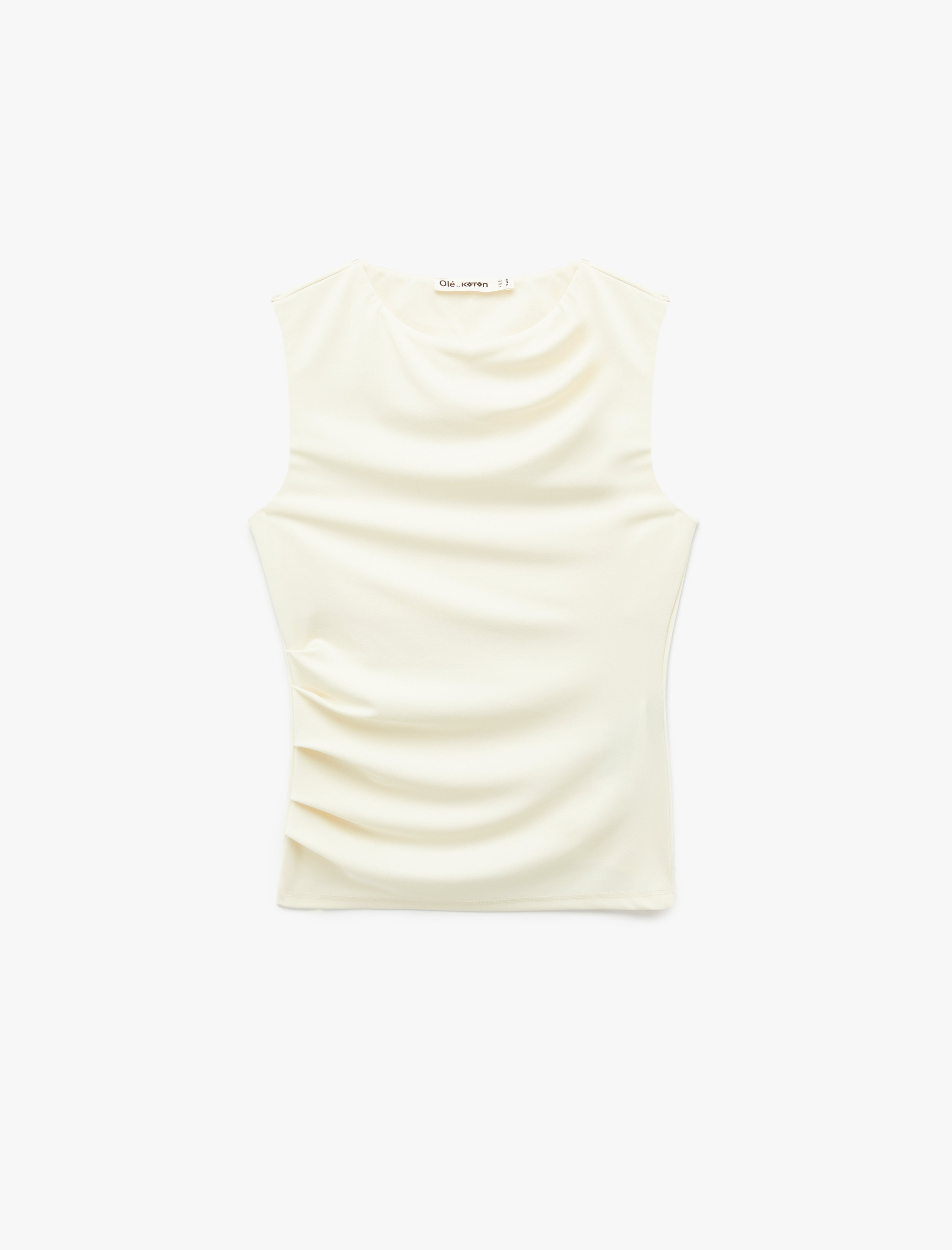   Slim Fit Drape Detaylı Kolsuz Bisiklet Yaka Bluz