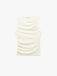 Slim Fit Drape Detaylı Kolsuz Bisiklet Yaka Bluz