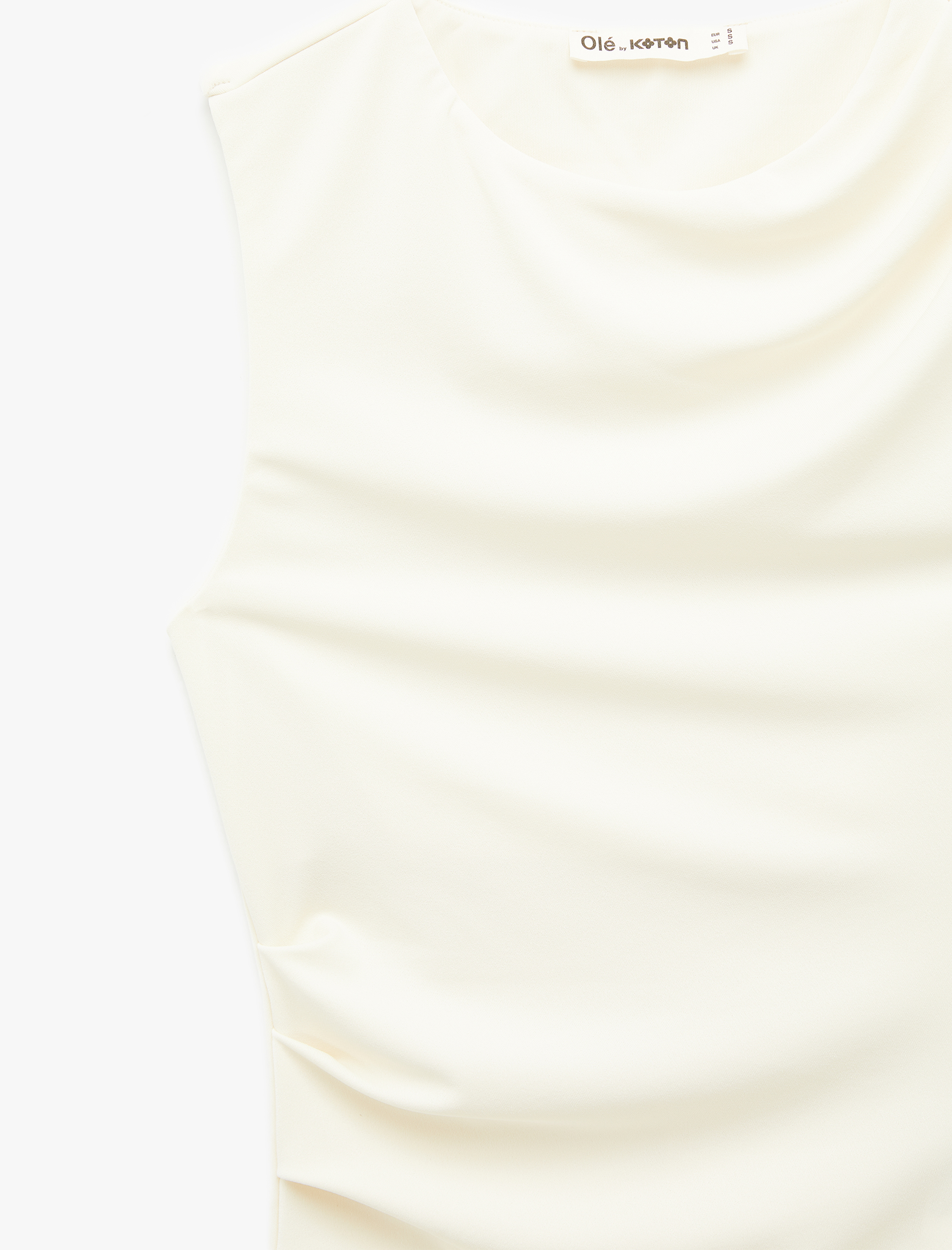   Slim Fit Drape Detaylı Kolsuz Bisiklet Yaka Bluz