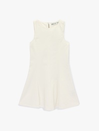 Kolsuz Bisiklet Yaka Volanlı Mini Denim Elbise