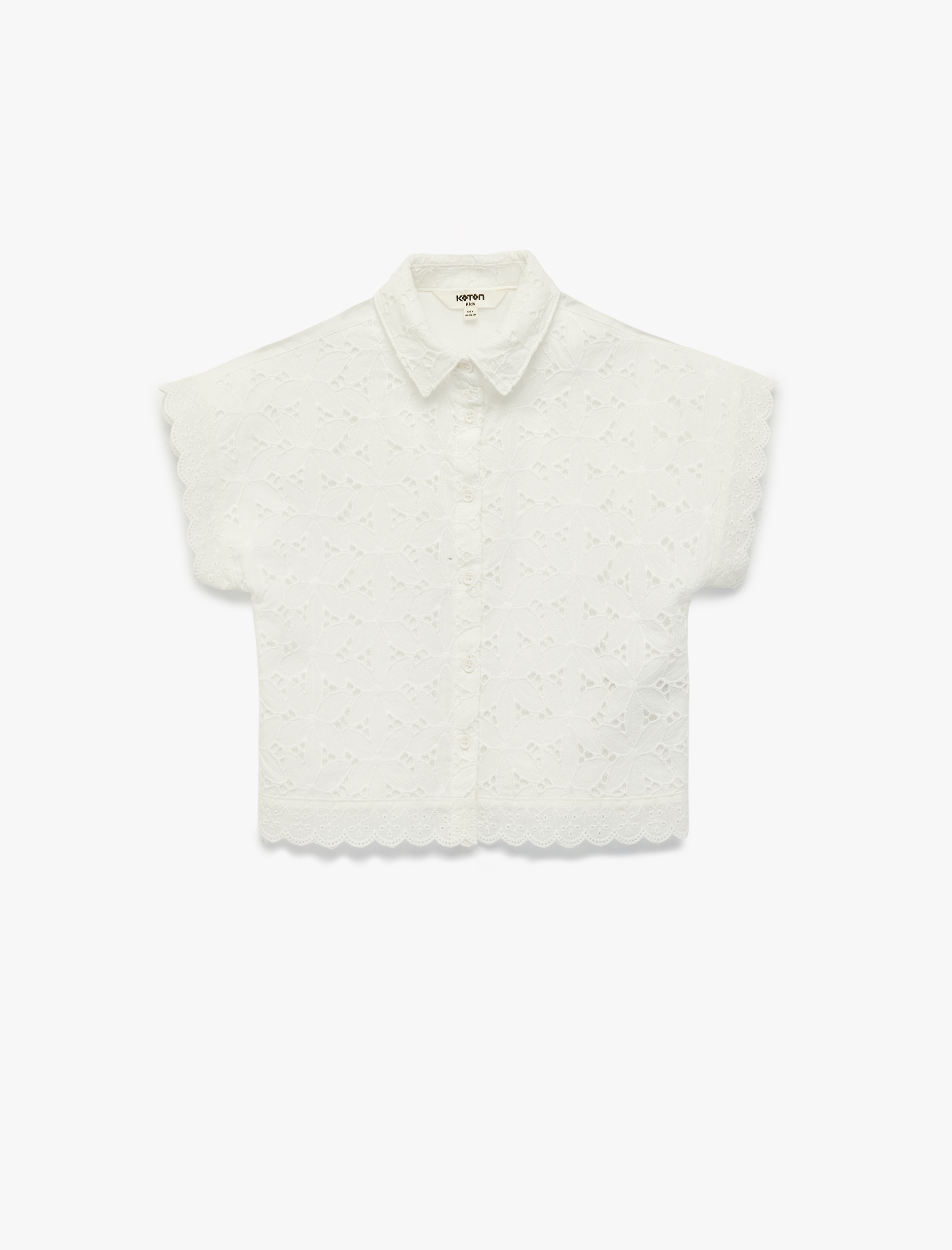  Kız Çocuk Pamuklu Düğme Detaylı Brodeli Kısa Kollu Gömlek