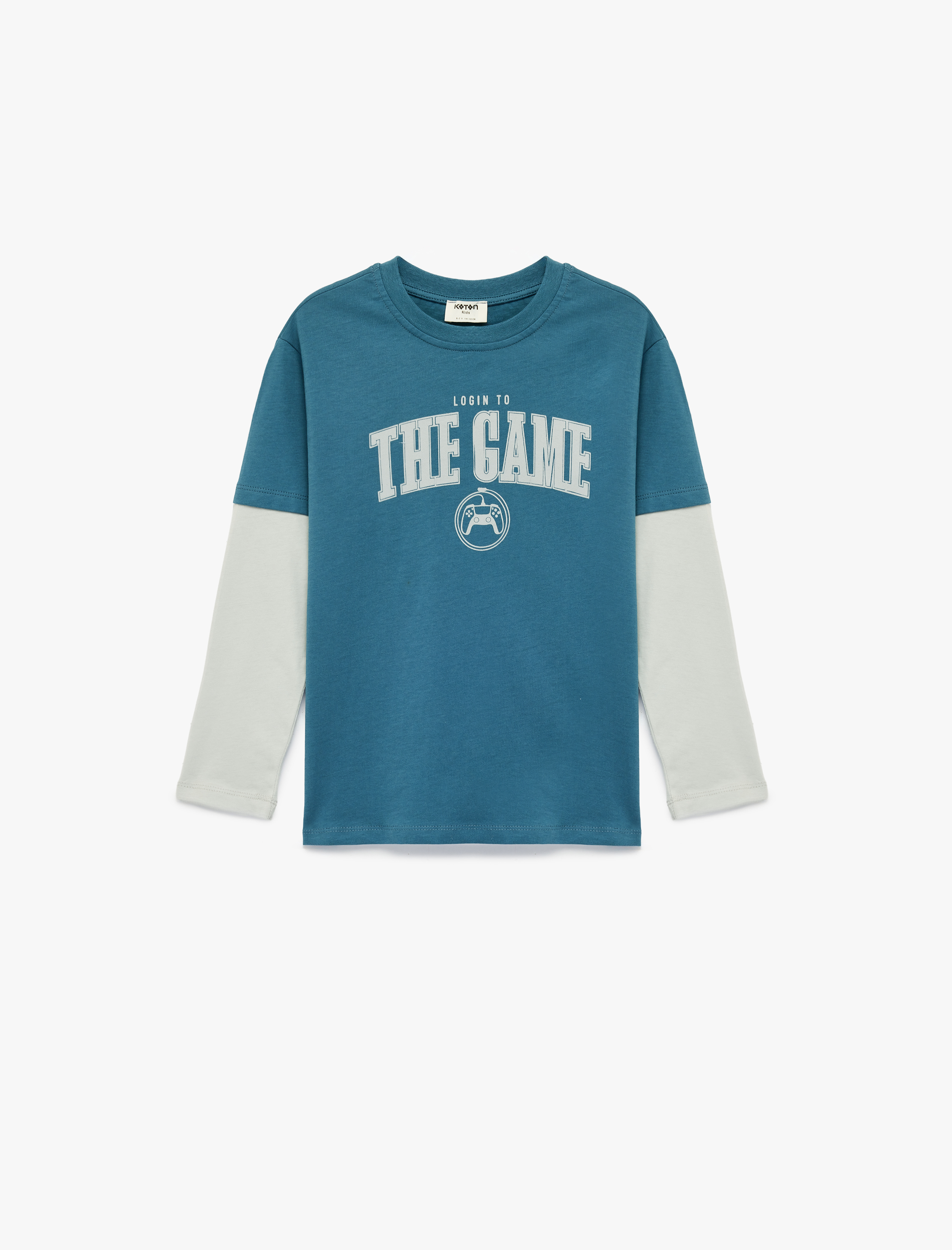  Erkek Çocuk Pamuklu Bisiklet Yaka Baskılı Uzun Kollu Tişört